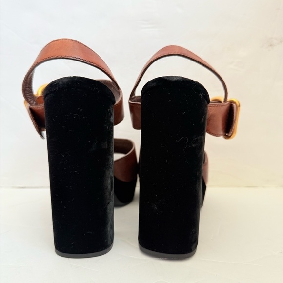 Prada Black/Brown Velvet & Leather Platform Block Heel Ankle Strap Sandals EU 39 - Picture 4 of 9